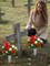 2 Sets Cemetery Vases with Artificial Flowers for Grave - Total 36 Vibrant Red & White Roses Bouquet, Memorial Day Flower Holders Kits with Fixing Foam for Headstones Decoration